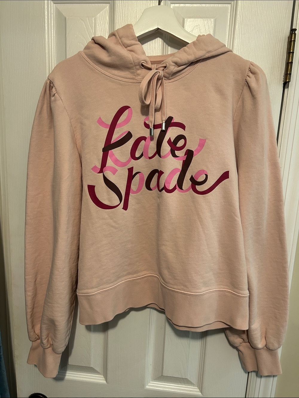 kate spade Blush Pink Puff-Sleeve Logo Hoodie
